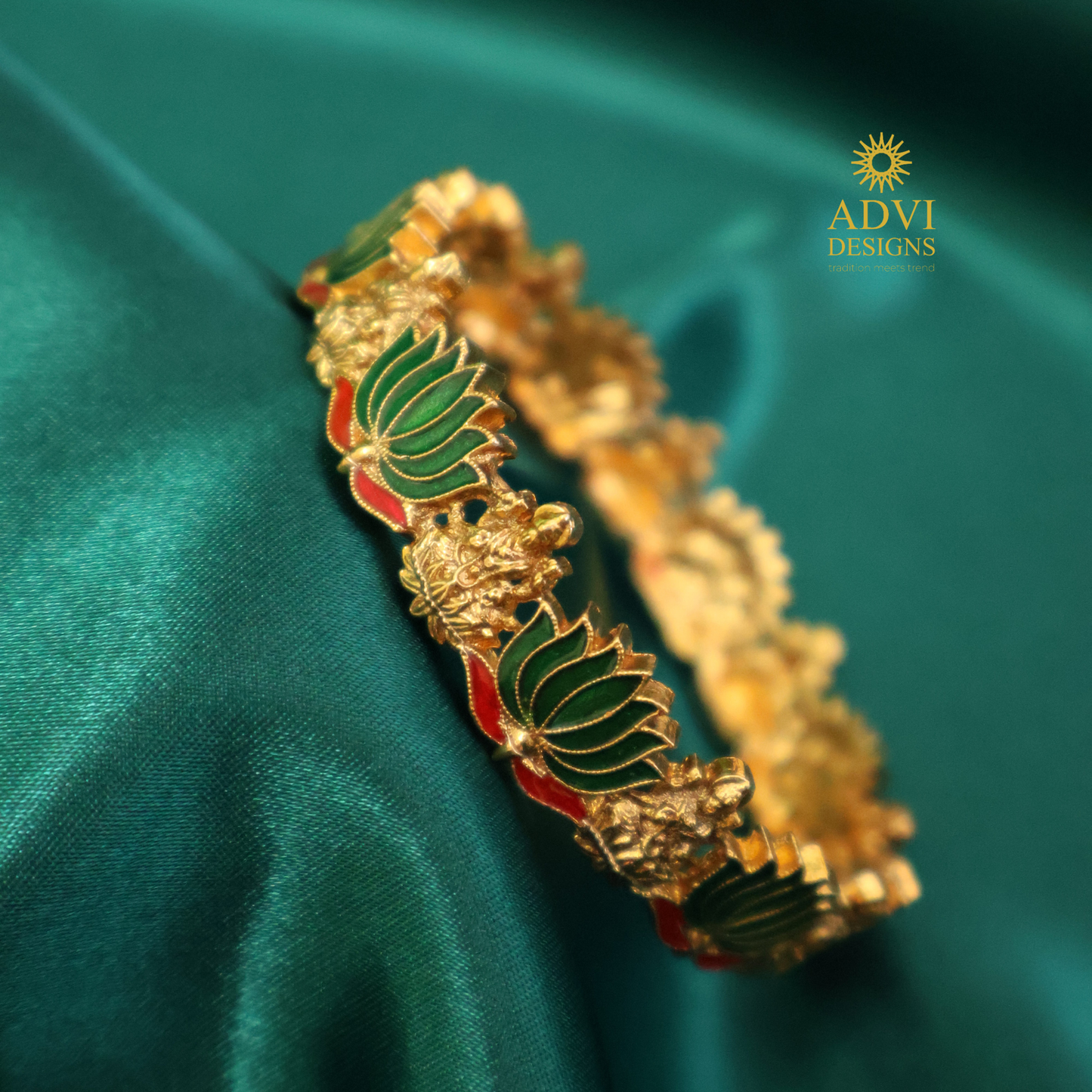Antique Gold Lakshmi Lotus Heritage Bangle