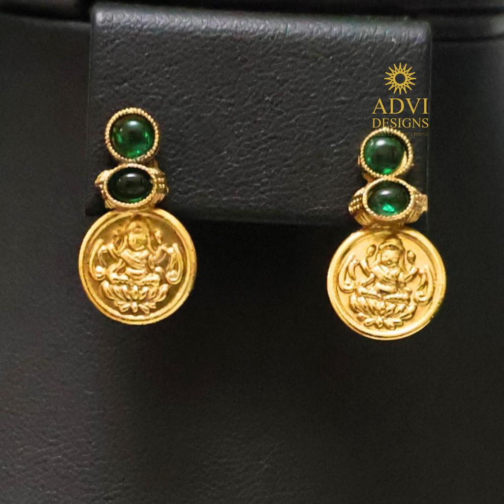 Antique Gold Lakshmi Coin Long Haram Set with Emerald Green Stones