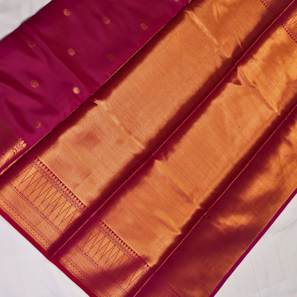 Magenta Banarasi Semi Katan Silk Saree with Rich Gold Zari Border