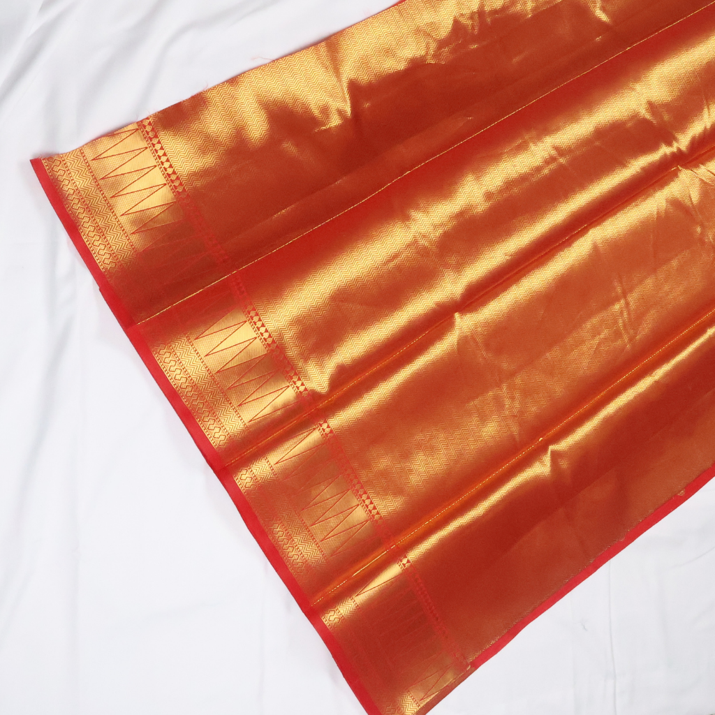 Chilli Red Banarasi Semi Katan Silk Saree with Rich Gold Zari Border