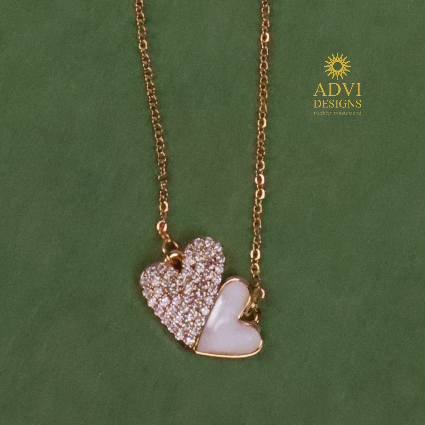 Elegant Double Heart Pendant Necklace with Sparkling AD Stones