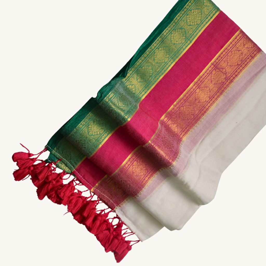 Elegant White Mul Cotton Saree with Kanchi Border
