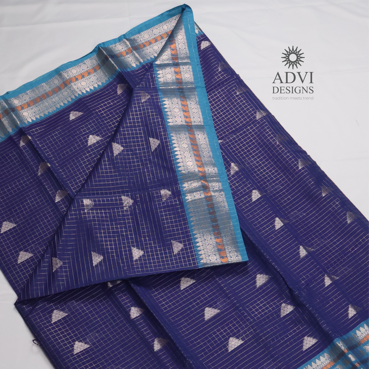Royal Blue Semi Banarasi Katan Silk Saree with Turquoise Meenakari Border