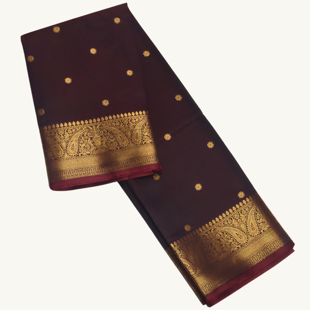 Coffee Brown Banarasi Semi Katan Silk Saree with Rich Gold Zari Border