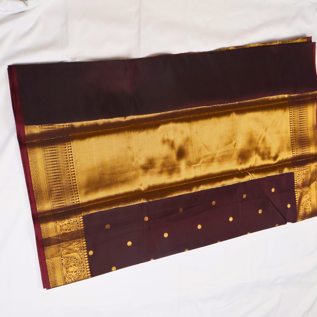 Coffee Brown Banarasi Semi Katan Silk Saree with Rich Gold Zari Border
