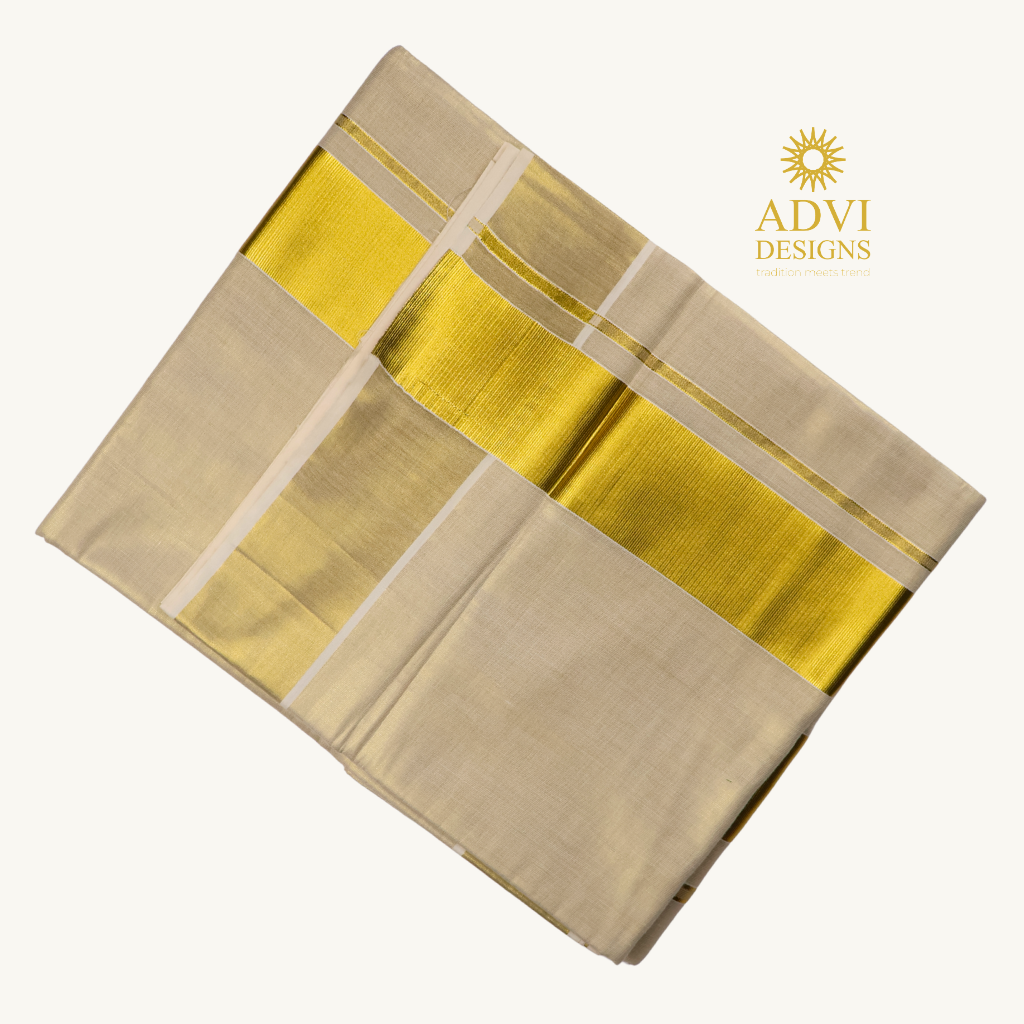Premium Traditional Kerala Tissue Set Saree with Golden Kasavu Border