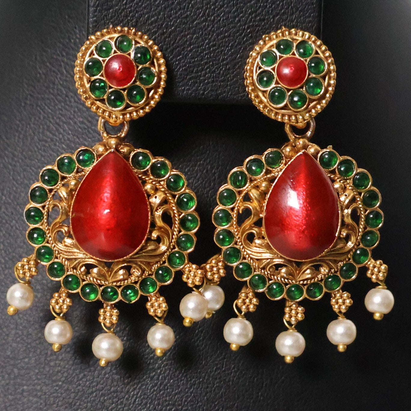 Antique Gold Ruby Green Pendant Haram Set