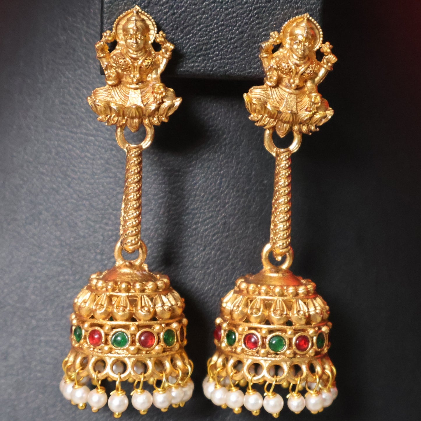 Antique Lakshmi Pearl Pendant Haram Set with Long Jhumkas