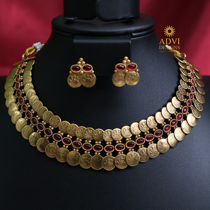 Layered Coin Necklace Set with Ruby Stone Detailing