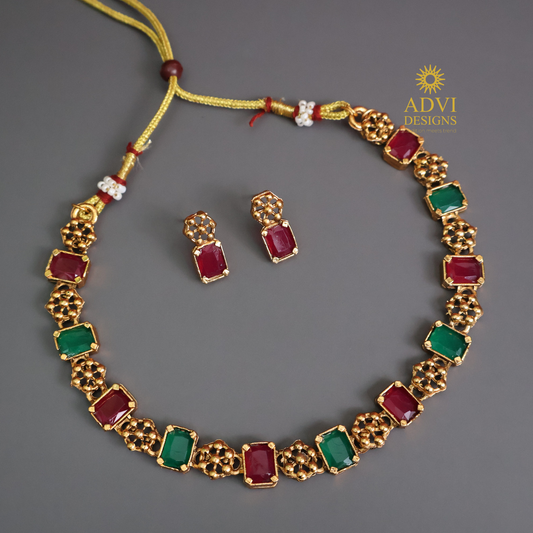 Ruby & Emerald Antique Gold Choker Necklace Set