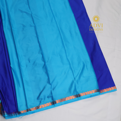 Royal Blue & Sky Blue Semi Mysore Crepe Silk Saree with Striped Pallu