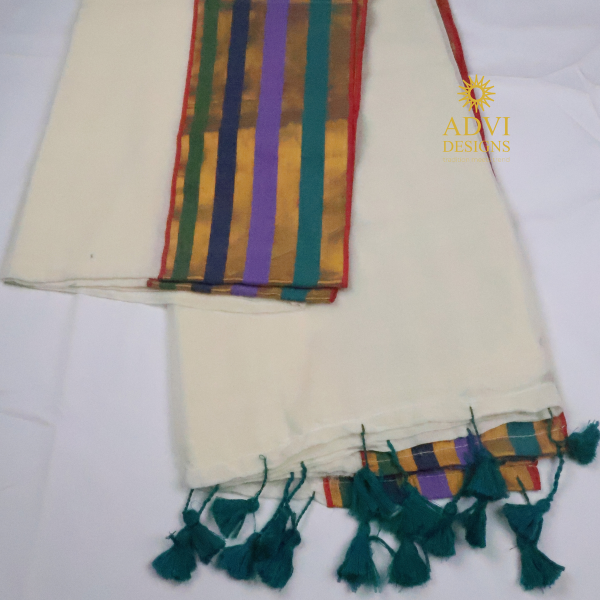 Multicolour Striped Mul Cotton Saree