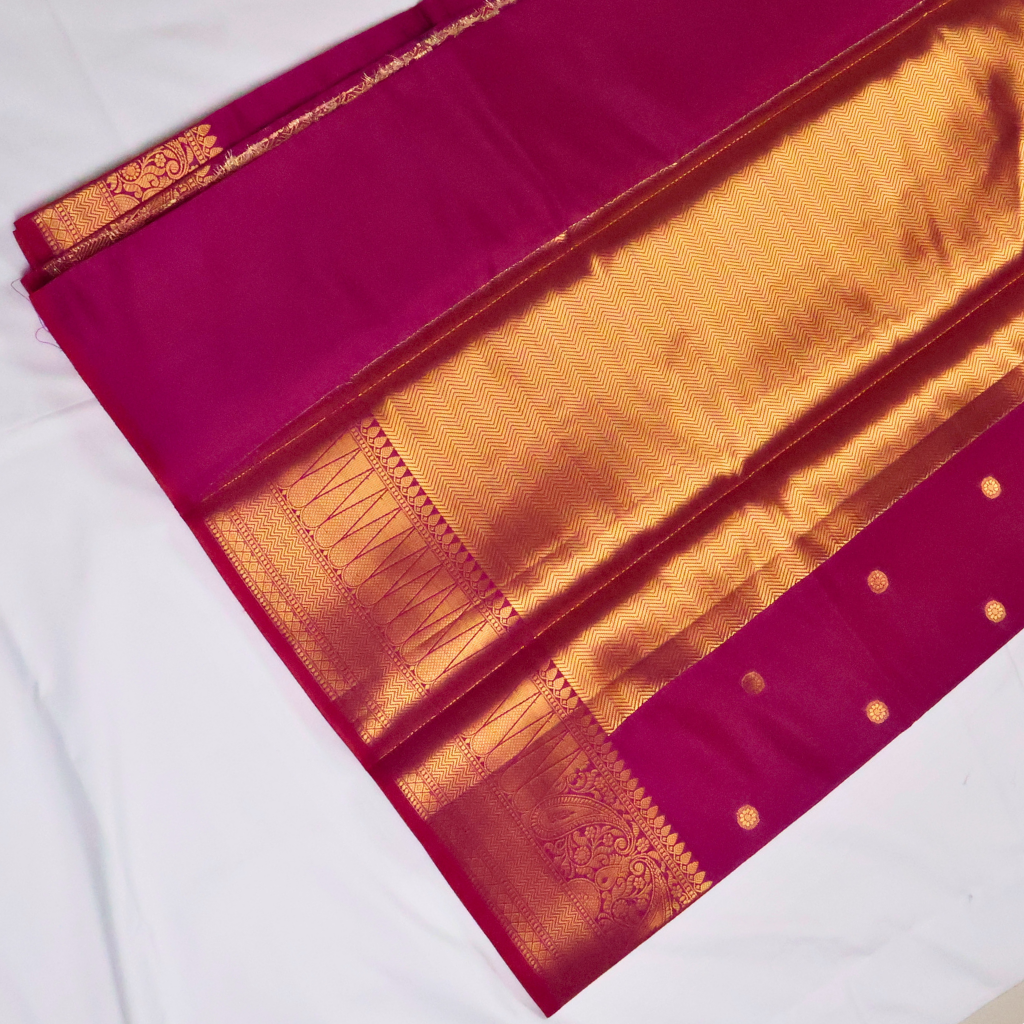 Magenta Banarasi Semi Katan Silk Saree with Rich Gold Zari Border