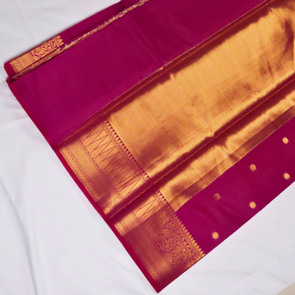 Magenta Banarasi Semi Katan Silk Saree with Rich Gold Zari Border
