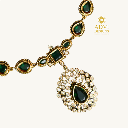 Emerald Green Teardrop Stone Necklace Set with Sparkling CZ Detailing