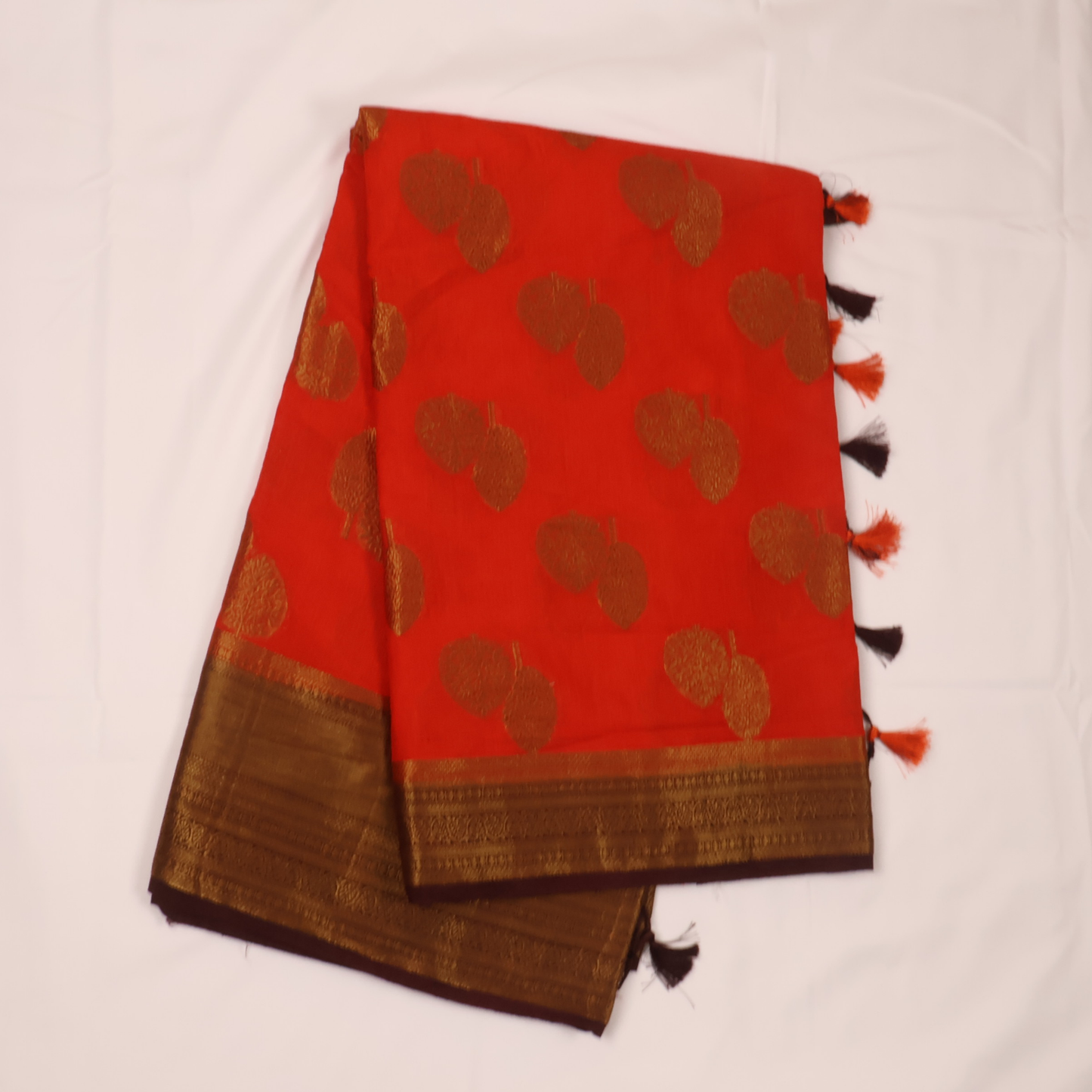 Orange & Coffee Brown Linen Cotton Saree
