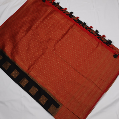 Midnight Black Georgette Banarasi Saree with Red Zari Pallu