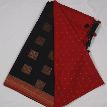 Midnight Black Georgette Banarasi Saree with Red Zari Pallu