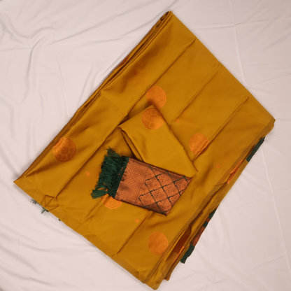 Mustard Yellow Saree with Bottle Green Contrast Pallu