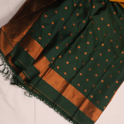 Mustard Yellow Saree with Bottle Green Contrast Pallu
