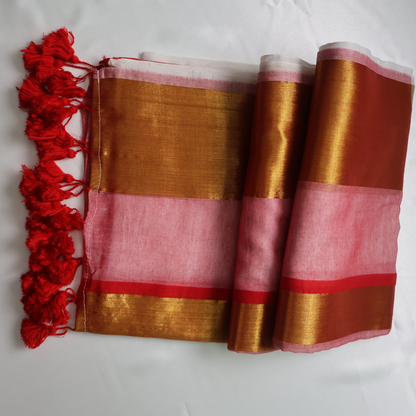 Elegant White Mul Cotton Saree with Golden Zari Border