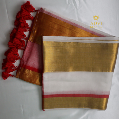 Elegant White Mul Cotton Saree with Golden Zari Border