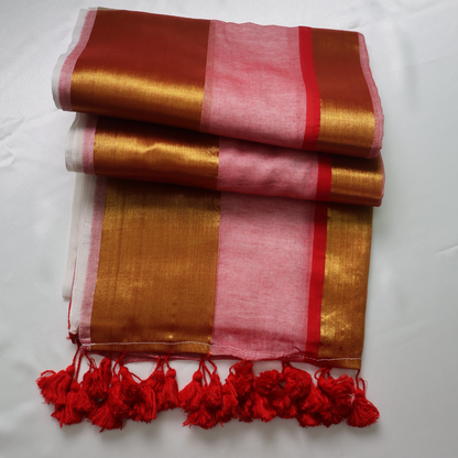 Elegant White Mul Cotton Saree with Golden Zari Border