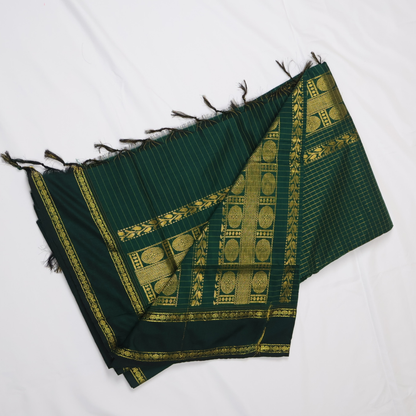 Emerald Green Mangalyam Checked Cotton Saree with Gold Zari Border