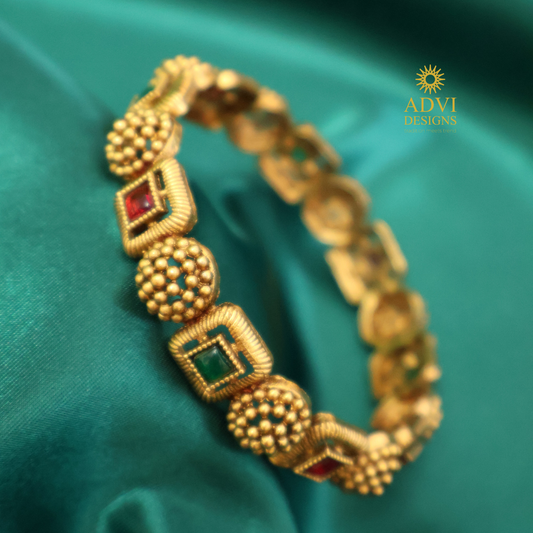 Antique Gold Navaratna-Inspired Statement Bangle