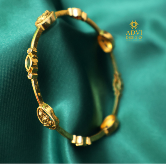 Antique Gold Floral Medallion Stone Bangle