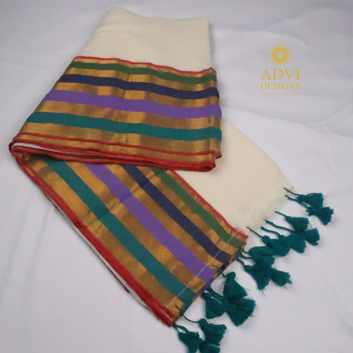 Multicolour Striped Mul Cotton Saree