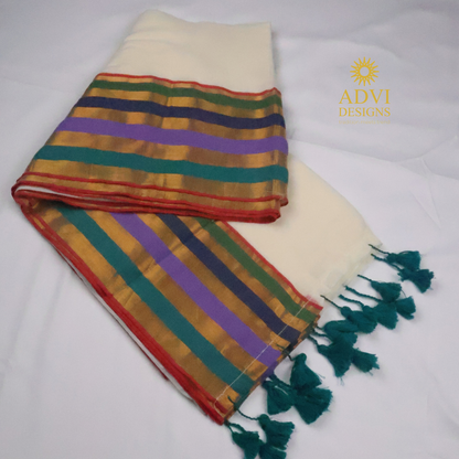 Multicolour Striped Mul Cotton Saree