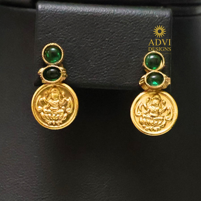Antique Gold Lakshmi Coin Long Haram Set with Emerald Green Stones
