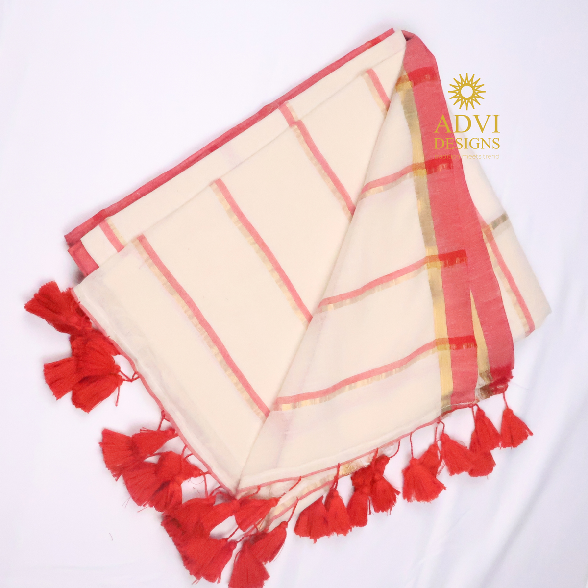 Classic White Mul Cotton Saree with Gold Checked Weave