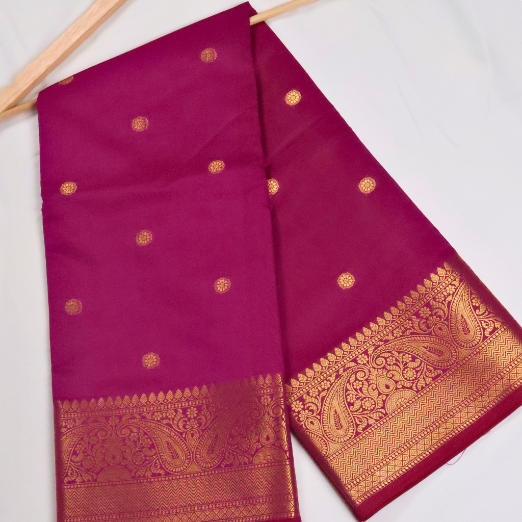 Magenta Banarasi Semi Katan Silk Saree with Rich Gold Zari Border