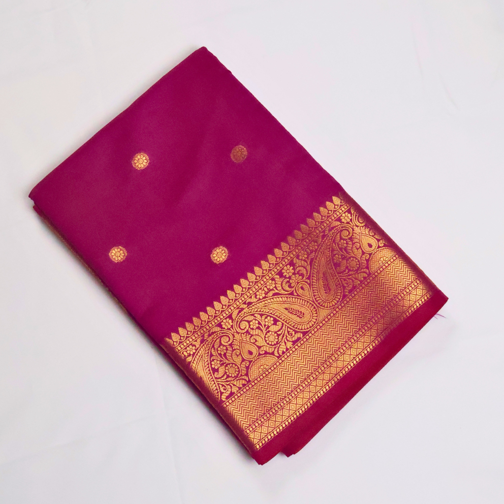 Magenta Banarasi Semi Katan Silk Saree with Rich Gold Zari Border