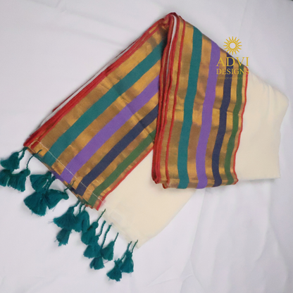 Multicolour Striped Mul Cotton Saree