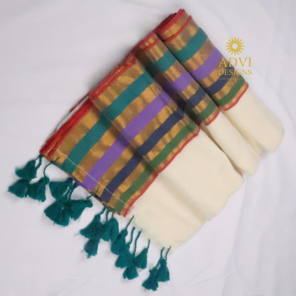 Multicolour Striped Mul Cotton Saree