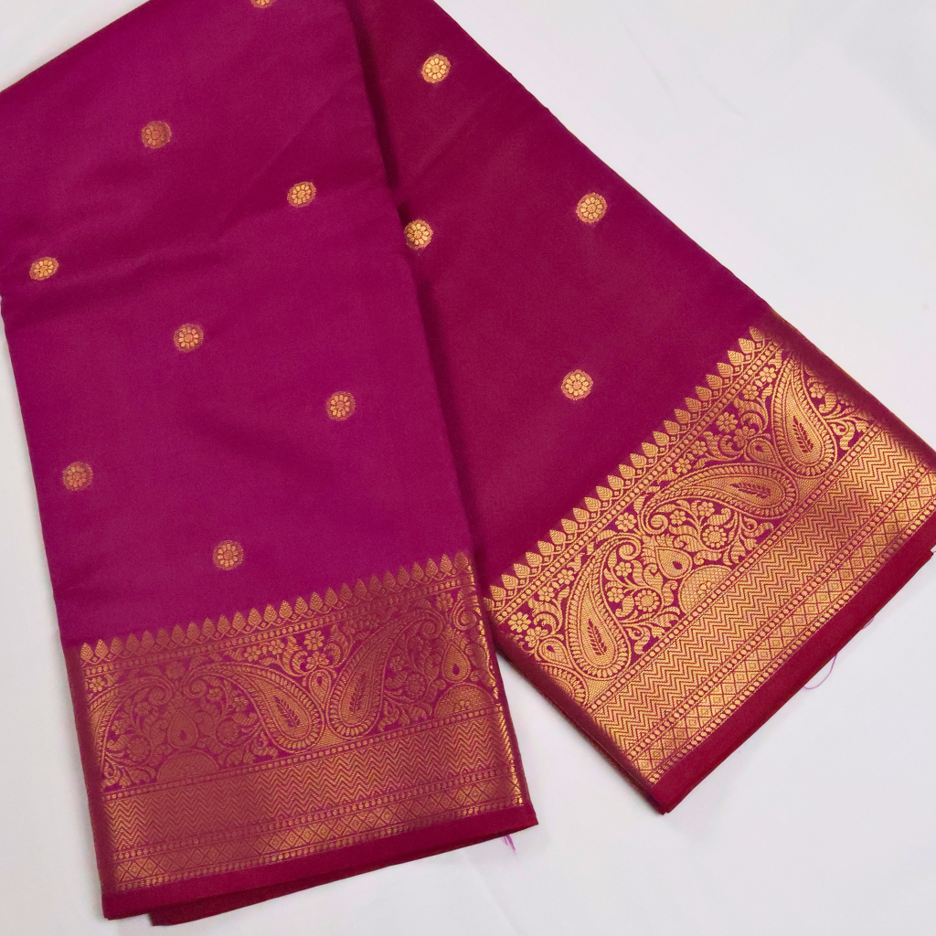Magenta Banarasi Semi Katan Silk Saree with Rich Gold Zari Border
