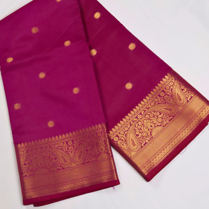 Magenta Banarasi Semi Katan Silk Saree with Rich Gold Zari Border