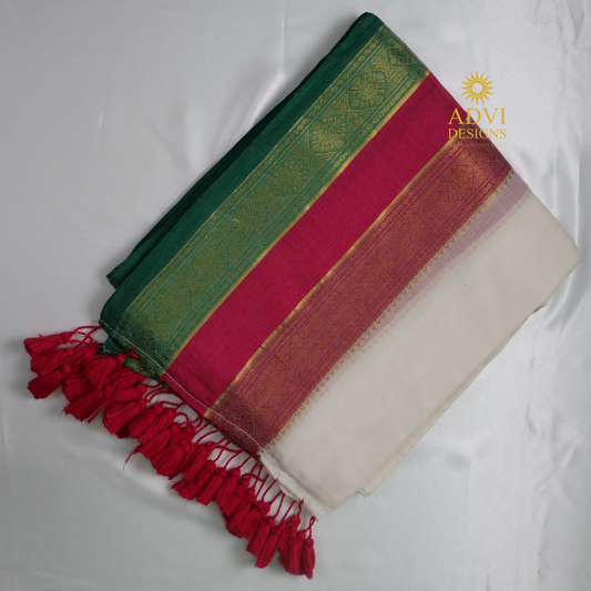 Elegant White Mul Cotton Saree with Kanchi Border