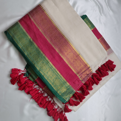 Elegant White Mul Cotton Saree with Kanchi Border