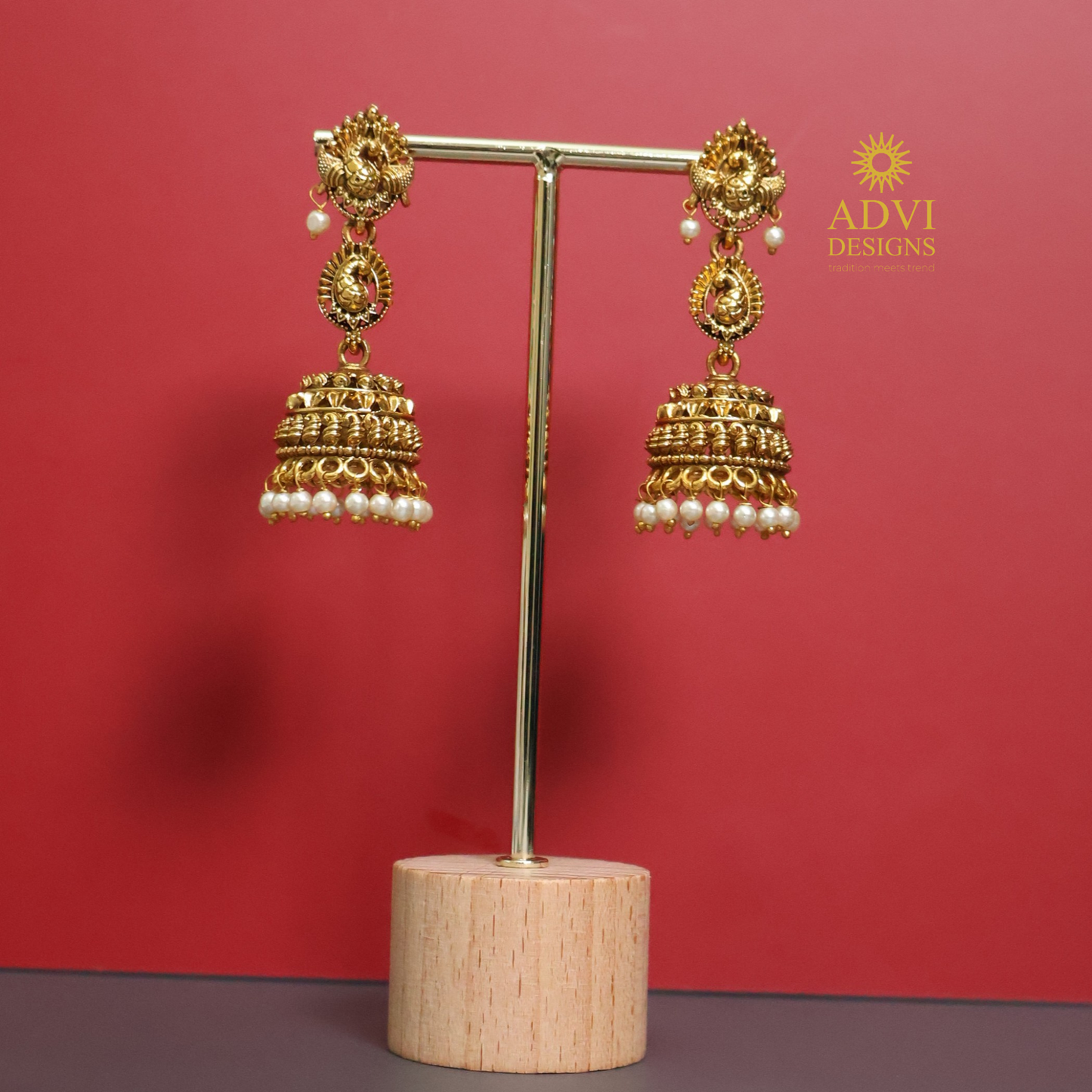 Antique Gold Pearl Jhumka Earrings