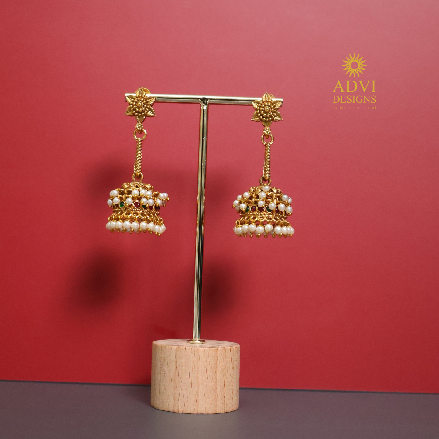 Traditional Pearl Jhumka Earrings with Antique Gold Finish