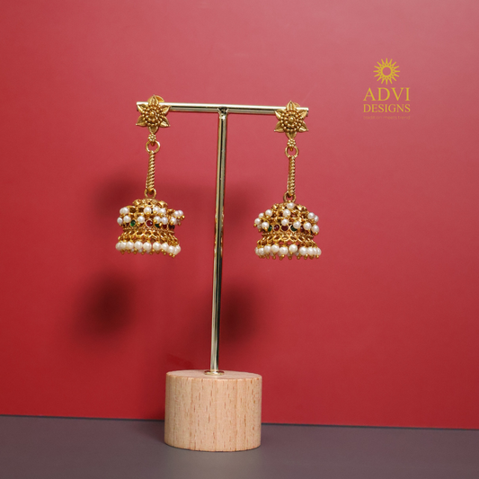 Traditional Pearl Jhumka Earrings with Antique Gold Finish