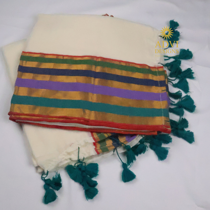 Multicolour Striped Mul Cotton Saree