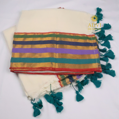Multicolour Striped Mul Cotton Saree