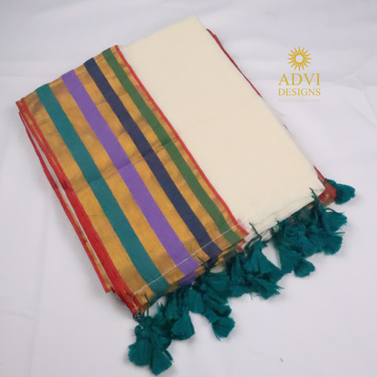 Multicolour Striped Mul Cotton Saree