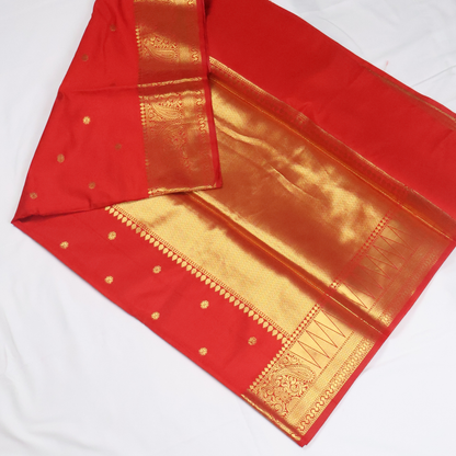 Chilli Red Banarasi Semi Katan Silk Saree with Rich Gold Zari Border