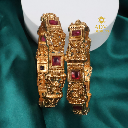 Temple Kemp Stone Bangles with Deep Magenta Stones